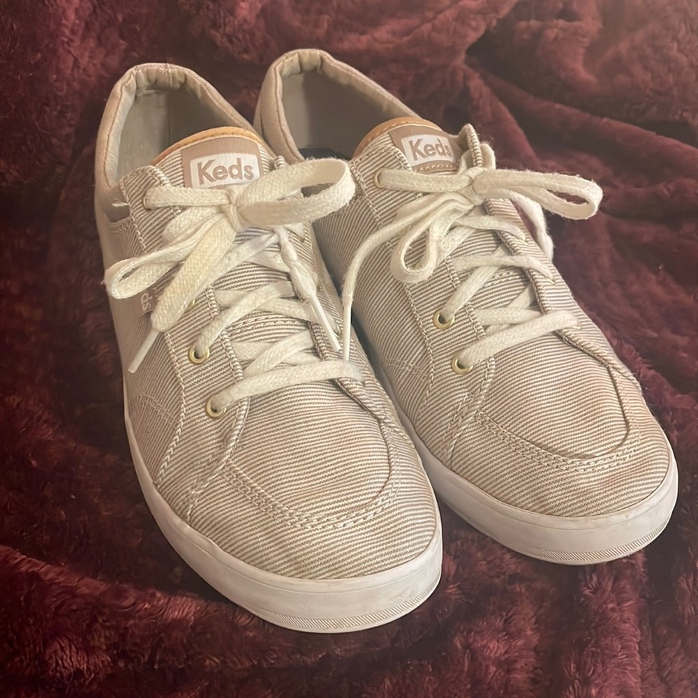Tan & White Striped Keds Sneakers